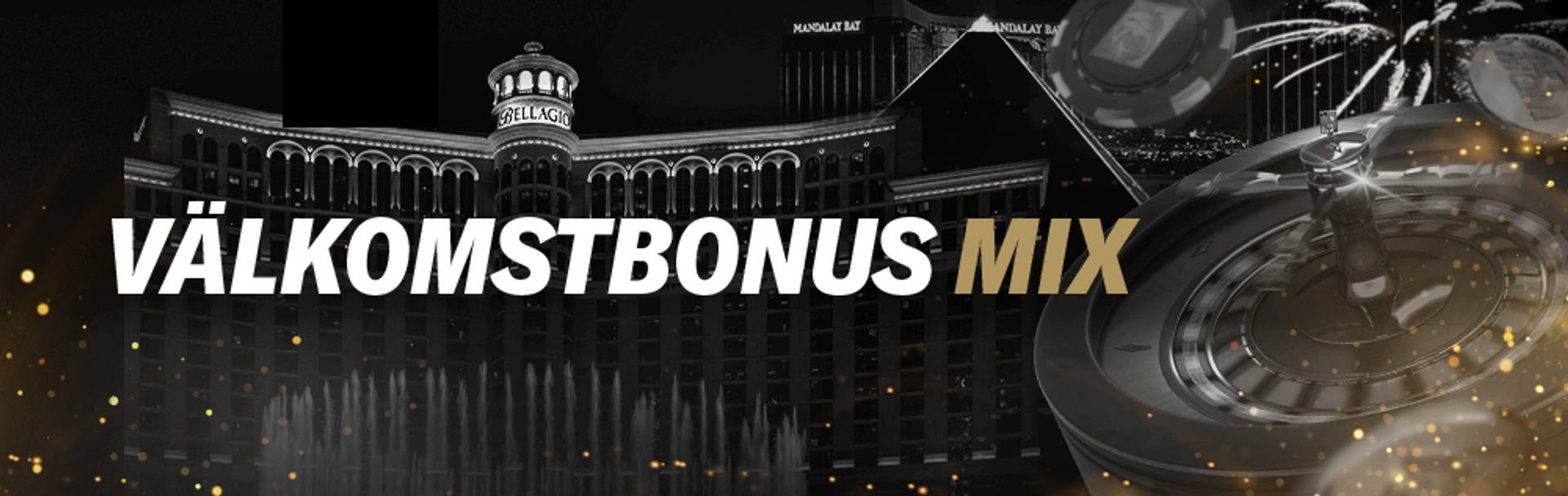 Välkomstbonus Mix mot en bakgrund av ett kasino i Las Vegas.