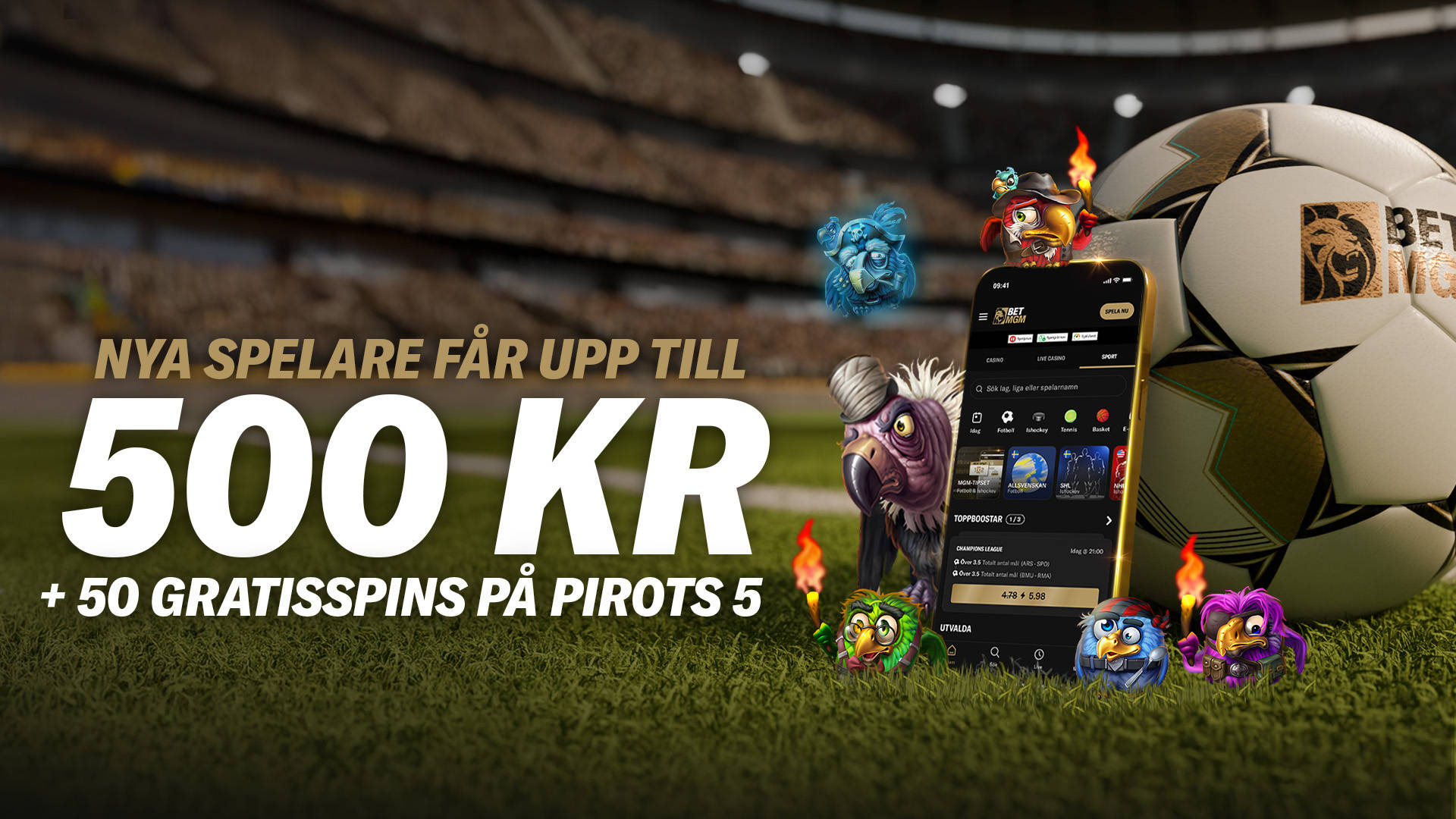 Nya spelare får upp till 500 kr + 50 gratisspins på Pirots 5.