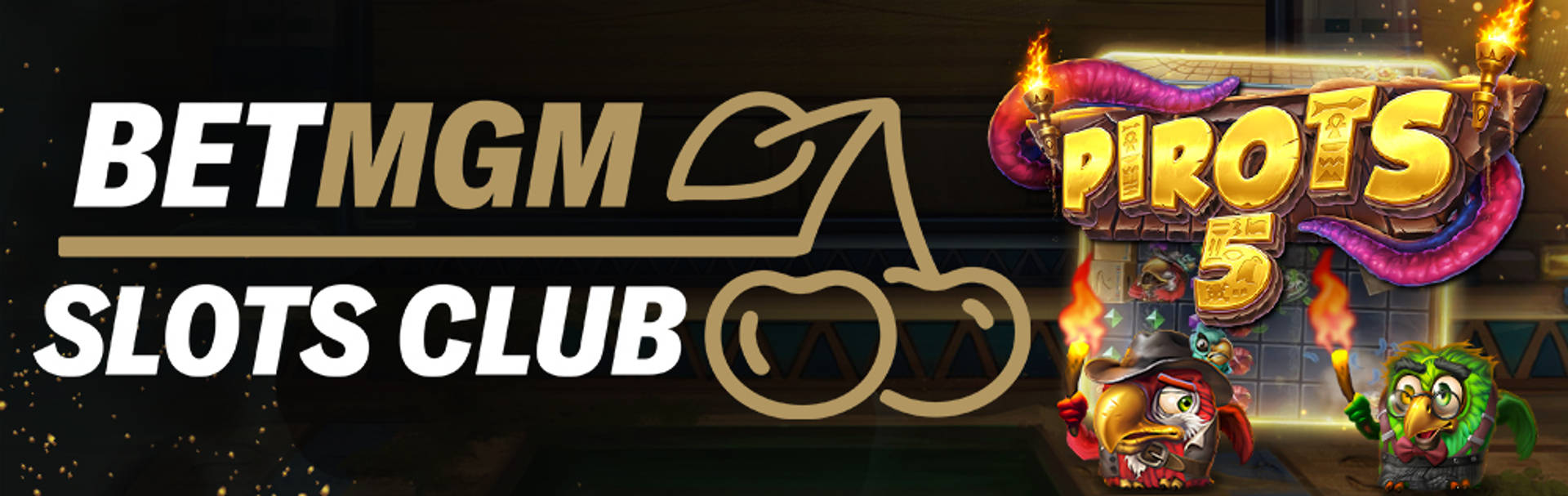 BETMGM SLOTS CLUB med spelet Pirots 5 och två tecknade fåglar.