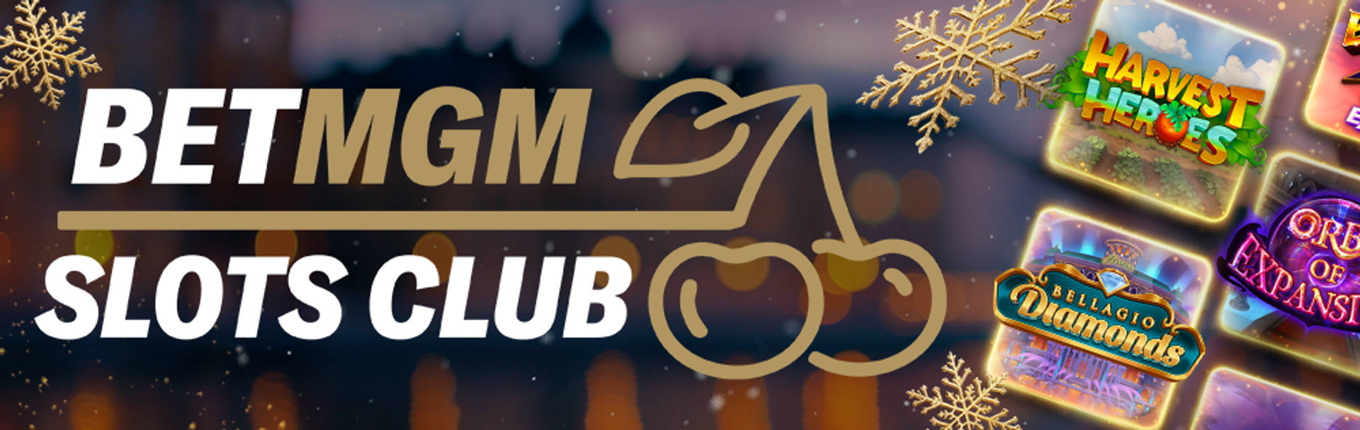 BetMGM Slots Club-banner med spelbilder i bakgrunden.