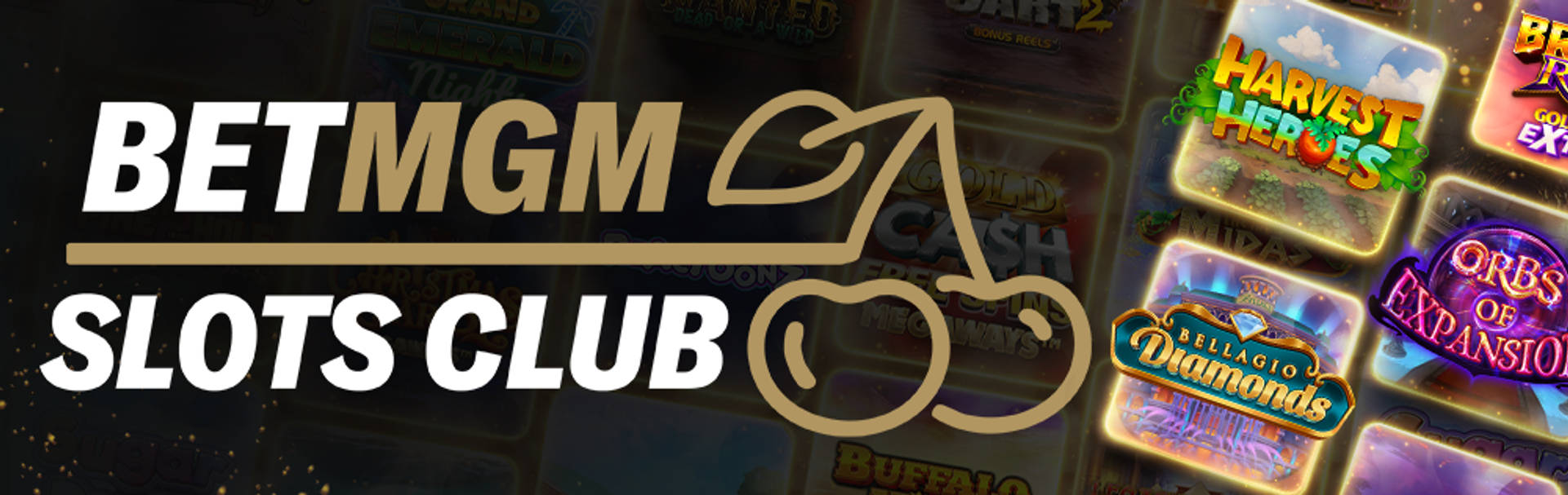 BetMGM Slots Club-banner med spelbilder i bakgrunden.