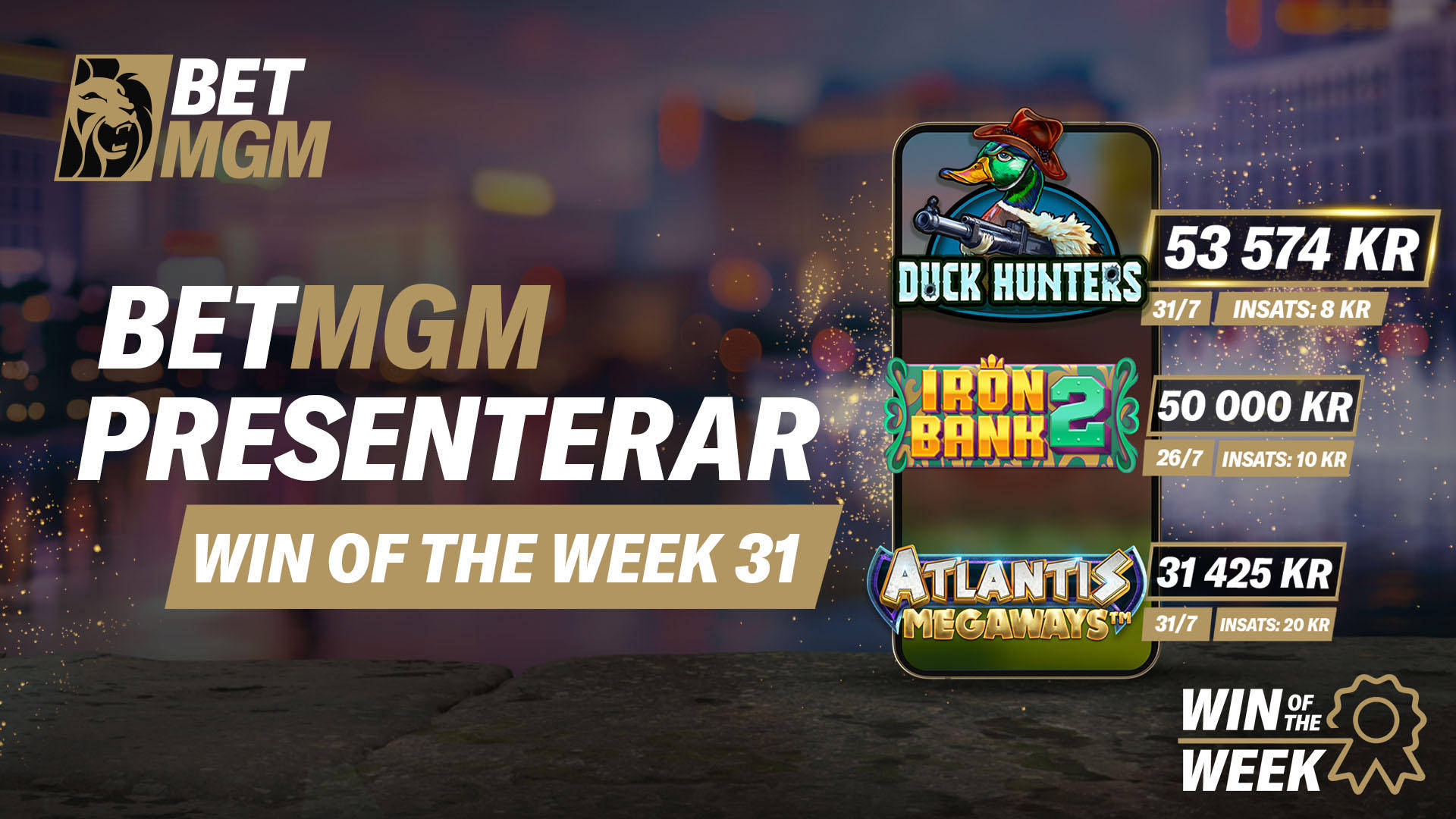 BetMGM presenterar Veckans spel med vinster från spelautomater.